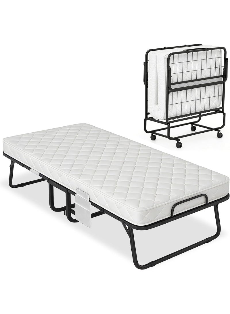 يواوليتي سرير قابل للطي مع مرتبة من الإسفنج المرن، سرير قابل للطي محمول بإطار معدني، أسرة كبيرة قابلة للطي للبالغين، أسرة قابلة للطي للمنزل والمكتب - Image 1